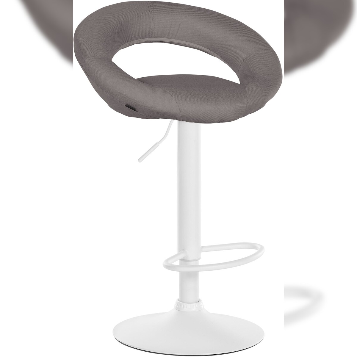 DELUKE Barhocker MEKIM - Stoff Grau 52x47x77 cm Weiß | Barstuhl Höhenverstellbar Mit Lehne Drehbar Tresenhocker Tresenstuhl Kneipenhocker Kneipenstuhl Image