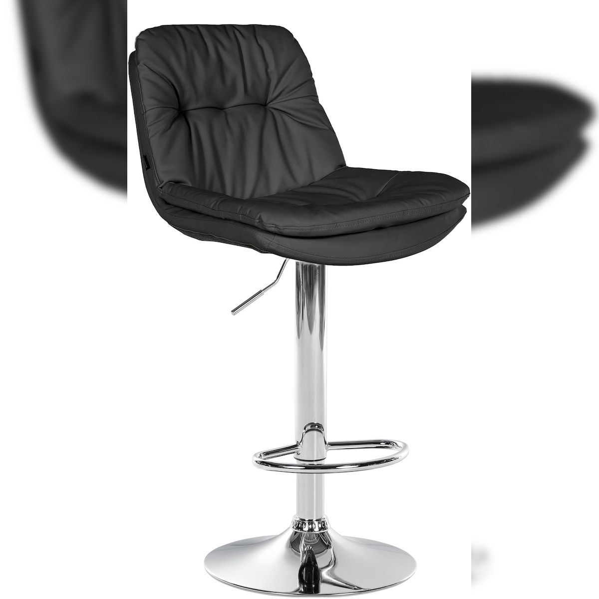 DELUKE Barhocker MITUN - Kunstleder Schwarz 46x54x92 cm Silber | Barstuhl Höhenverstellbar Mit Lehne Drehbar Tresenhocker Tresenstuhl Kneipenhocker Image