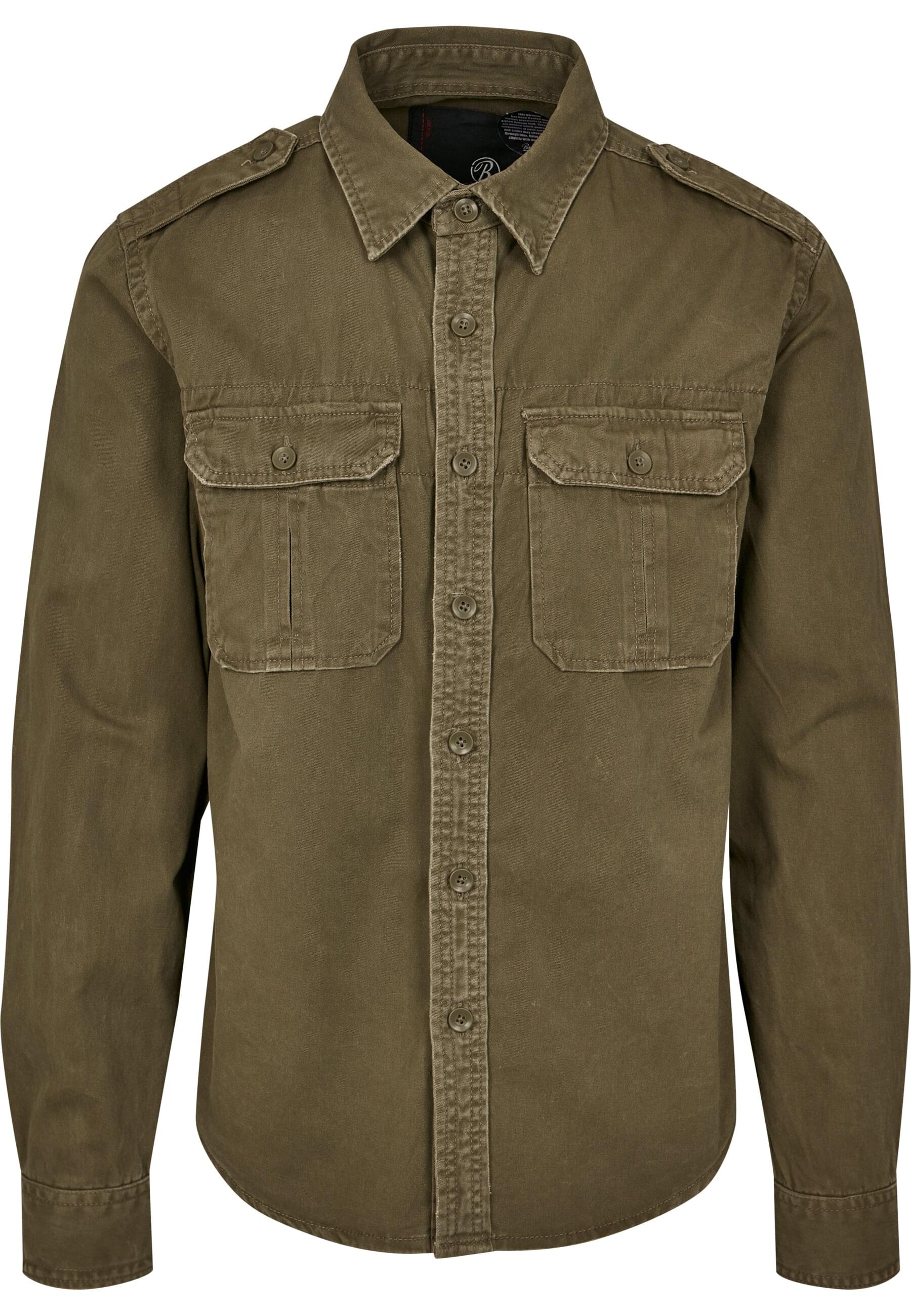 Langarmhemd BRANDIT "Brandit Herren Vintage Shirt", Herren, Gr. L, US-Größen, olive, 100% Baumwolle, unifarben, normal, Hemden
