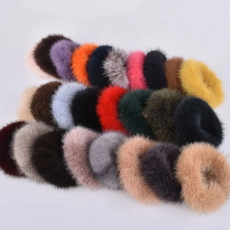 Haarband, 100 % echtes Nerz-Haarseil, Scrunchie-Seil, Pferdeschwanz, Schwanz, Streifen, Handgelenkband, Vintage-elastischer Kopfschmuck, Haarband Image