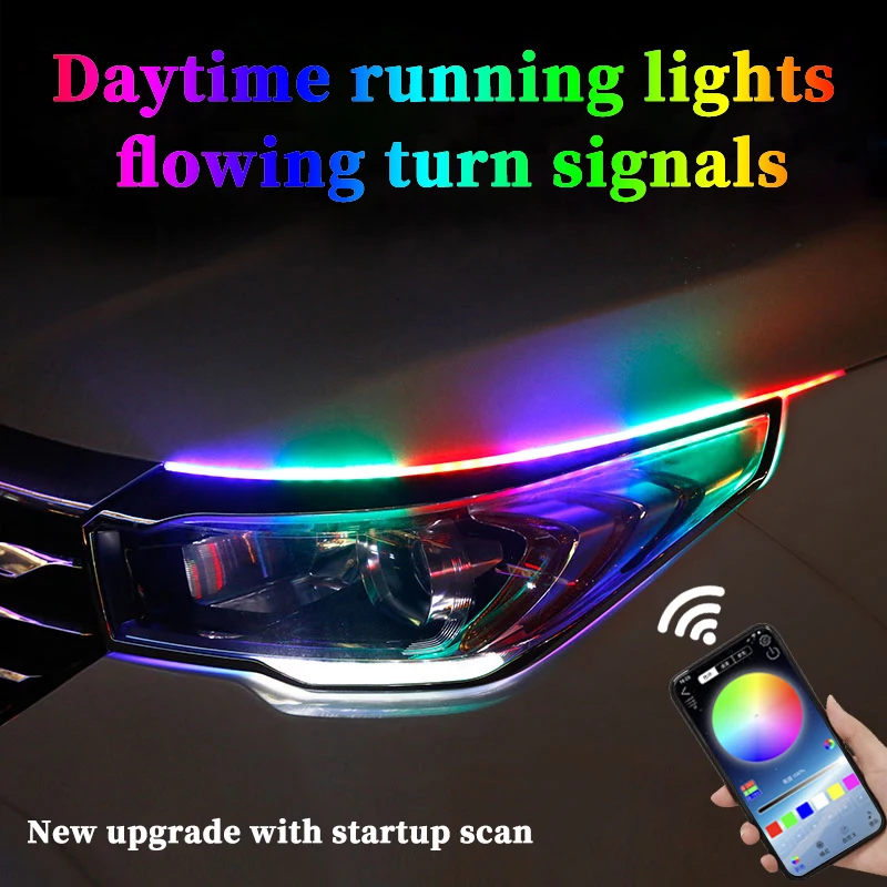 Fließende Tagfahrlichter mit fließenden Blinkern, modifiziert mit universellen Lichtleiterstreifen, dekorativen Autolichter mit Image