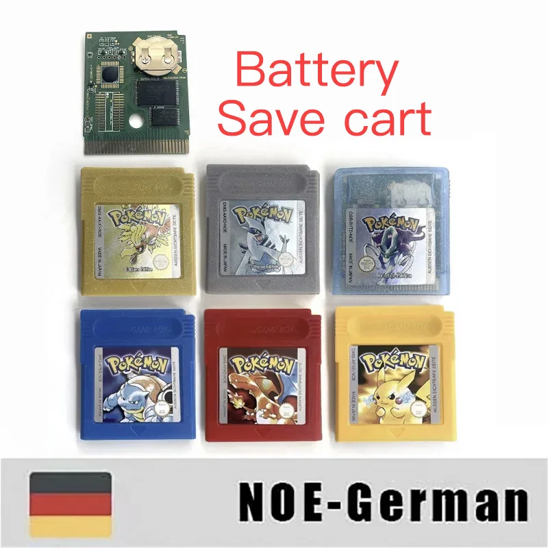GBC GAME NOE German Battery save Pokemon Rot Blau Goldene Silberne Kristall Gelb 16-bit Game Video Game Cartridge Console Card