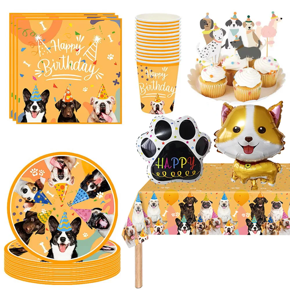 Tier Thema Hund Party Geschirr Party Servietten Teller Tassen Kuchen Topper Hund Ballon Kinder Geburtstag Hund Party Dekoration Lieferungen Image