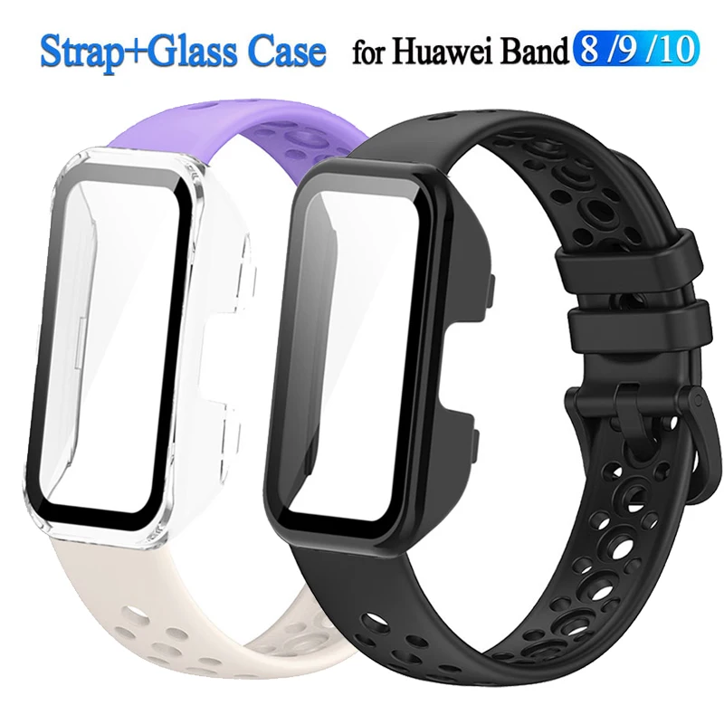 Sportband-Armband + Hülle für Huawei Band 10, Silikonarmband mit Displayschutzfolie, Glashülle für Huawei Band 8 9, Armband-Armband Image