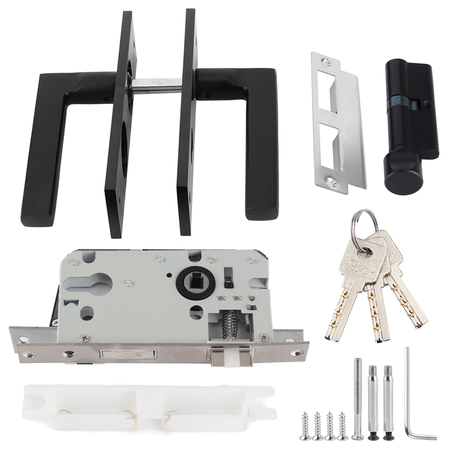 Space Aluminium Schlafzimmertürschloss Home Security Schlafzimmer Griffschloss mit Schlüsseln Schraube Schwarz Image