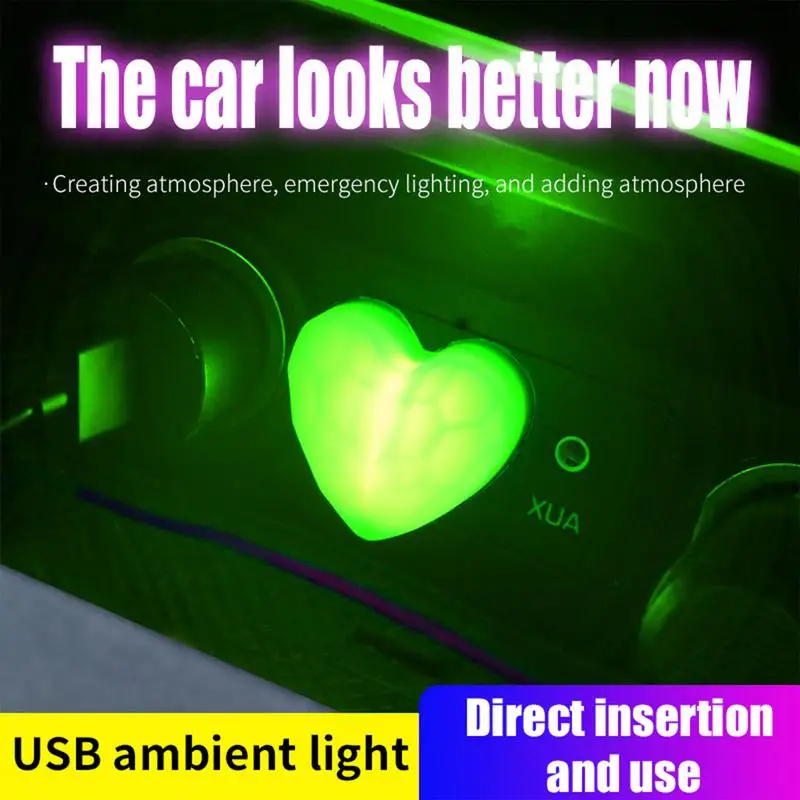 USB LED Auto Licht Auto Innen Atmosphäre Licht Herz Auto Lichter Innen Umgebungs Beleuchtung Dekor Farbwechsel Atmosphäre Lampe