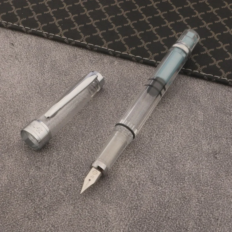 1pc Kunststoff kolben Füll federhalter transparent Spin Business Office Schul bedarf schreiben Tinten stifte Image