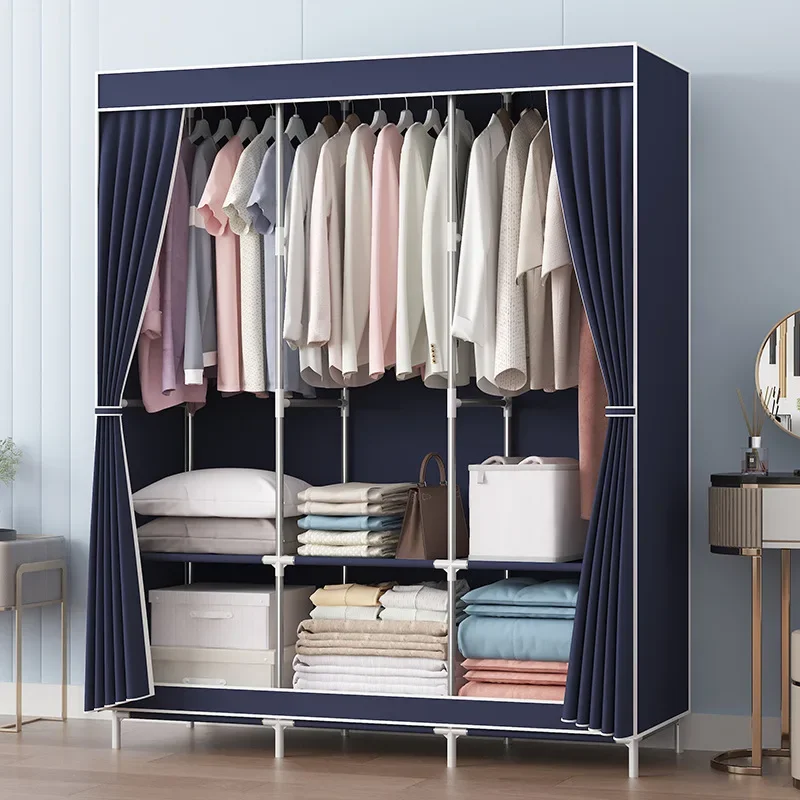 Einfache Kleiderschrank Montage Kleiderschrank Haushalt einfache Lagerung Stahlrahmen moderne Großhandel Stoff Kleiderschrank