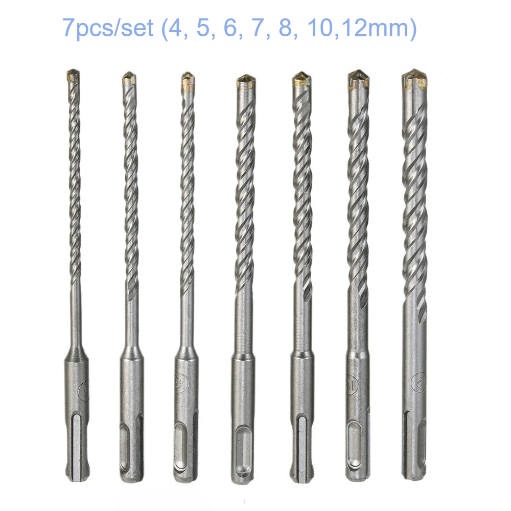 Set di punte da trapano SDS Plus 7 pezzi, punta da trapano per calcestruzzo 110 mm (diametro 4, 5, 6, 7, 8, 10,12 mm), punta da trapano a percussione con 4 taglienti