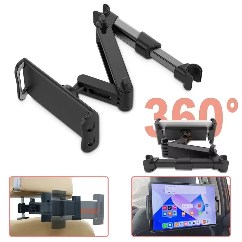 Teleskop Auto Hinten Kissen Handy Halter Tablet Rotierenden Auto Sitz Hinten Ständer Kopfstütze Halterung Fit für iPad Tablet 4-11 zoll Image