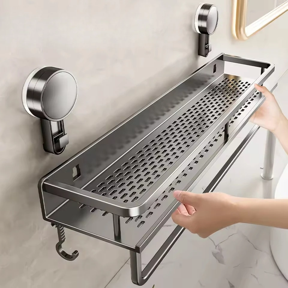 30-50cm support de salle de bain étagère de salle de bain espace de toilette en aluminium sans perceuse support suspendu organisateur de salle de bain accrocher au mur