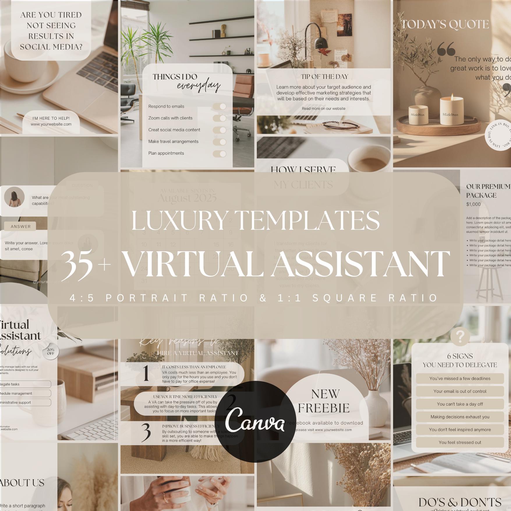 Modelli Instagram per assistenti virtuali / Post Instagram per assistenti virtuali / Marketing sui social media per assistenti virtuali / Modello per