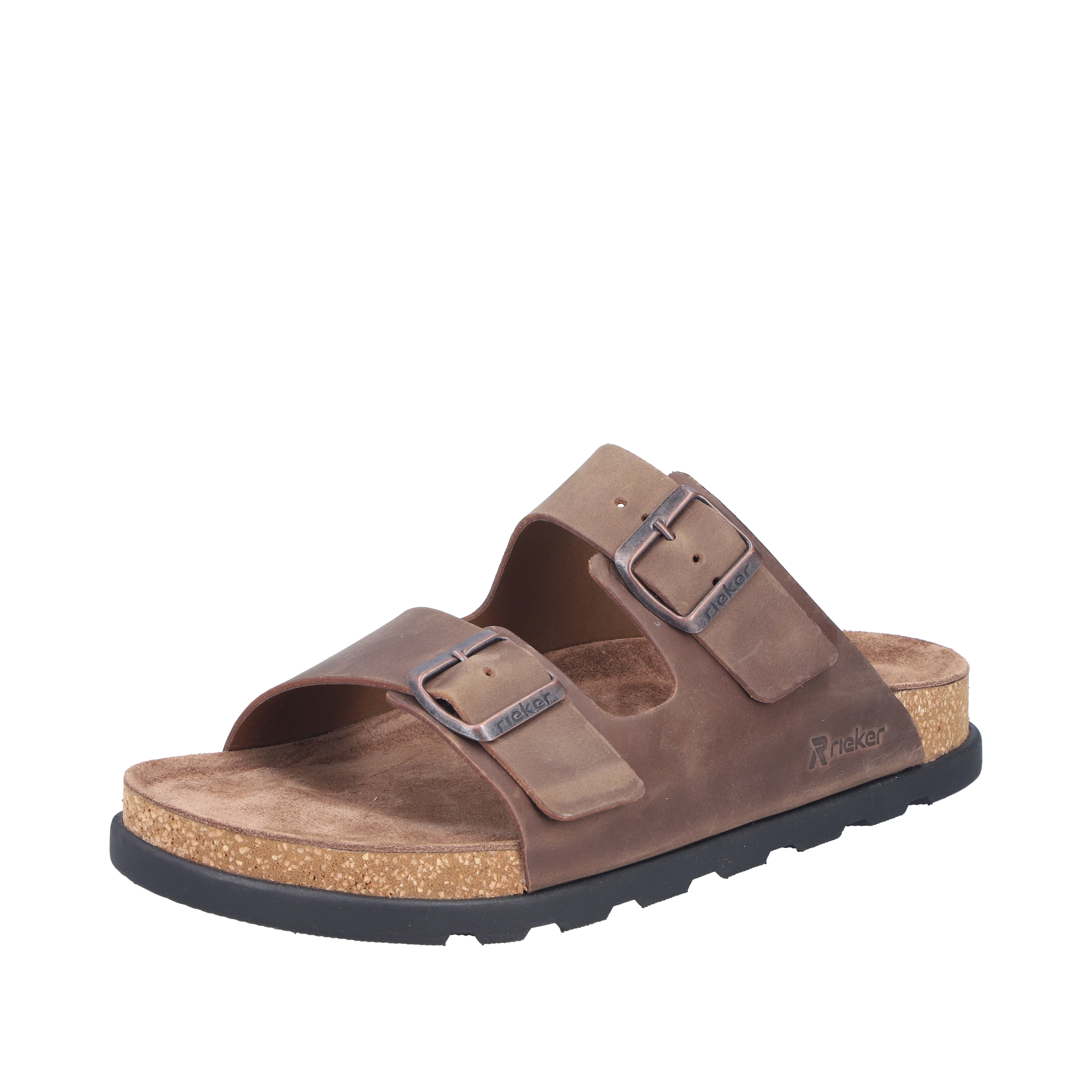 Pantolette RIEKER, Damen, Gr. 42, taupe, Nubukleder, unifarben, Schuhe Pantolette, Sommerschuh, Strandschuh, Hausschuh mit bequemem Fußbett