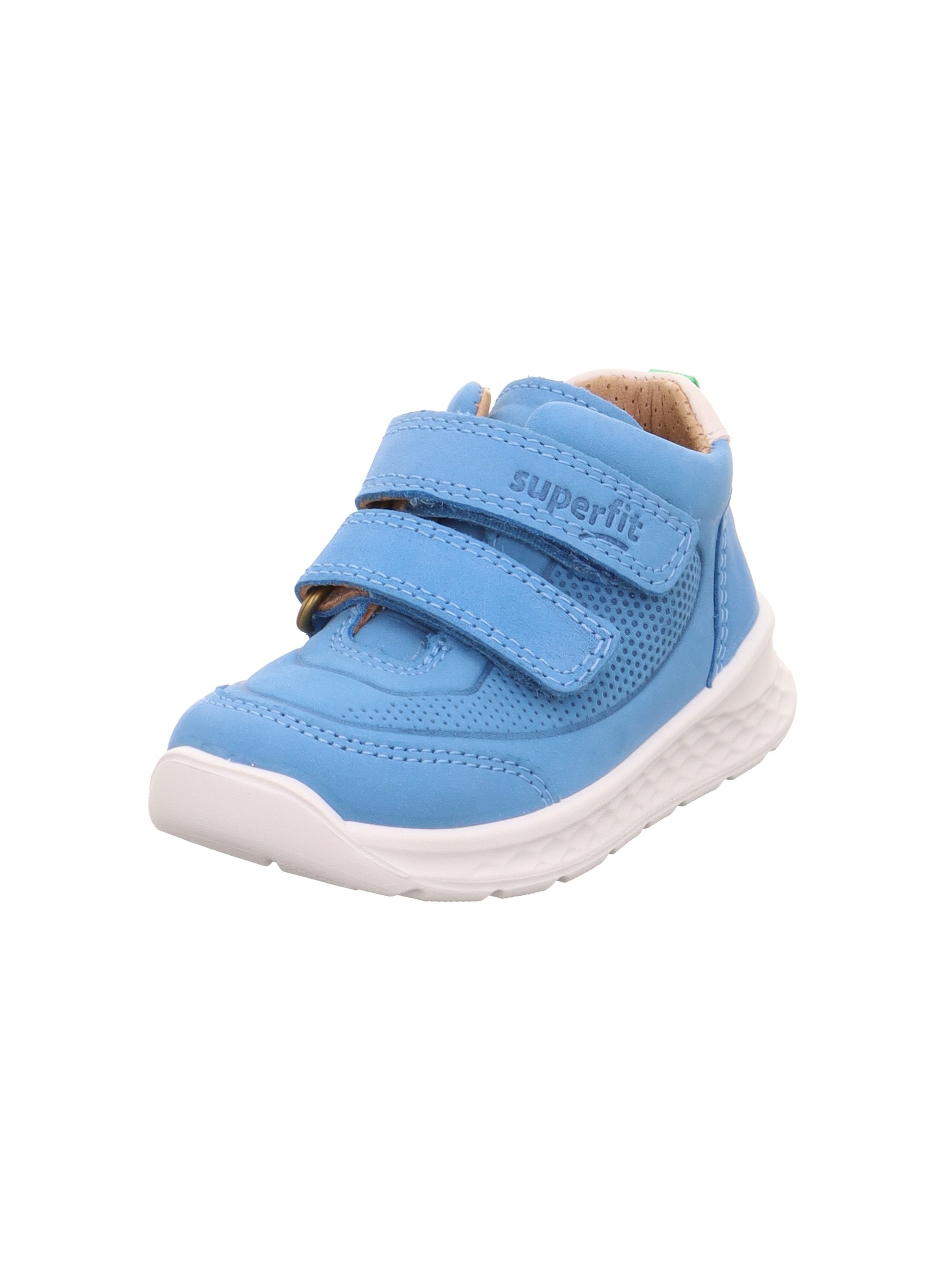 Sneaker SUPERFIT "BREEZE WMS: mittel", Damen, Gr. 26, blau, weiß, Nappaleder, Nubukleder, unifarben mit Farbeinsatz, Schuhe Sneaker, Klettschuh, in WMS: Weite mittel, Größenschablone zum Download