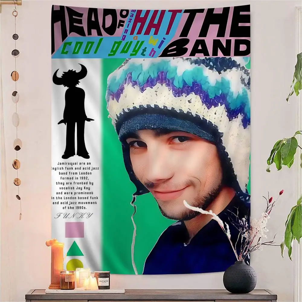 Rock Band J-JamiroquaiS Bedruckter großer Wandteppich, indischer Buddha, Wanddekoration, Hexerei, böhmische Hippie-Wandkunst-Dekoration