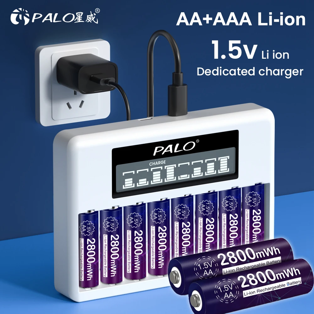 AA AAA-Batterie 1,5 V AA wiederaufladbarer Lithium-Ionen-Akku AAA LR3-Batterien für Fernbedienung, Maus, kleiner Lüfter + LCD-USB-Ladegerät Image
