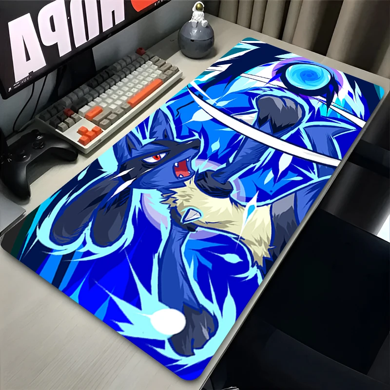 Gaming Mauspad Mauspad Anime Pc Zubehör Mousepad P-pokemon Lucario Xxl Matte Gamer Große Schreibtisch Matte Erweiterte schreibtisch Playmat Image