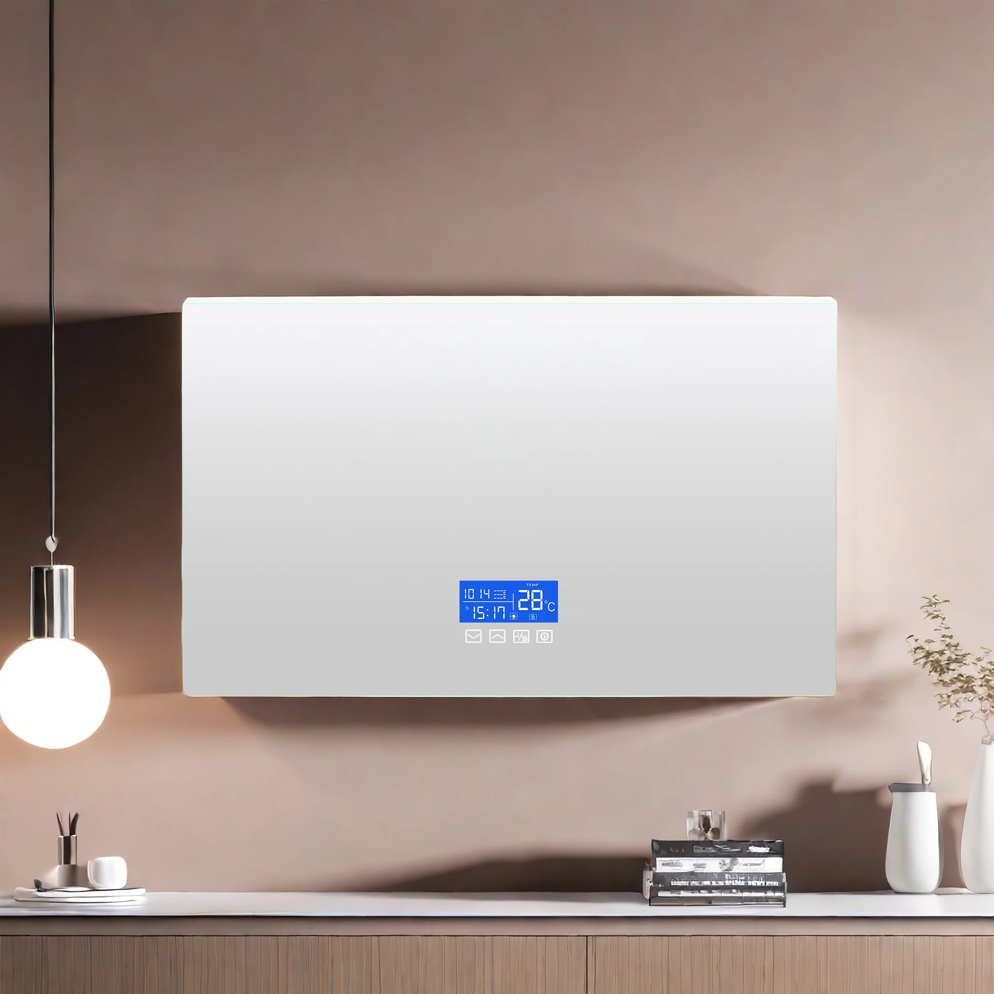 LED Badspiegel 100x60 cm mit Beleuchtung, 3 einstellbare Lichtfarbe Lichtspiegel, Badezimmerspiegel mit Touch-Schalter, Beschlagfrei, Temperatur, Wandspiegel Image