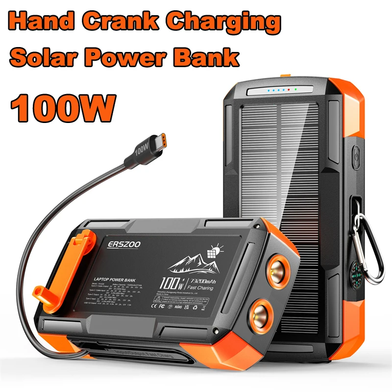 Handkurbel Solar Power Bank 73200 mAh USB C 100 W Schnelle Lade Externe Batterie Powerbank Für Laptop iPhone Samsung Xiaomi Huawei Image