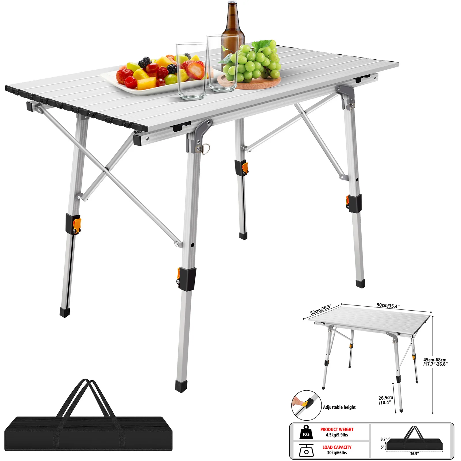 3 Fuß robuster Klapptisch – tragbare Garten-Esstische mit Höhenverstellung, für Gastronomie, Camping, Picknick, Grillen, Terrasse