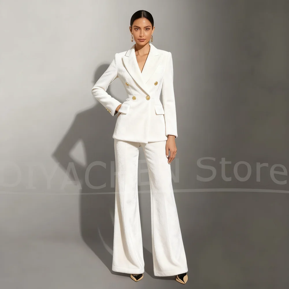 Completo da donna in velluto Set blazer doppiopetto a maniche lunghe con pantaloni a gamba larga Elegante abito formale da donna con risvolto a punta in due pezzi