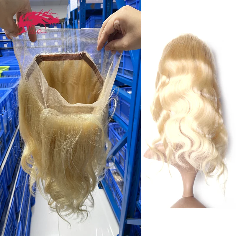 Ali Queen Hair Body Wave 360 Lace Frontal Full Lace Virgin Human Hair 12" 613 Blonde vorgezupfter Verschluss mit Anpassung Image
