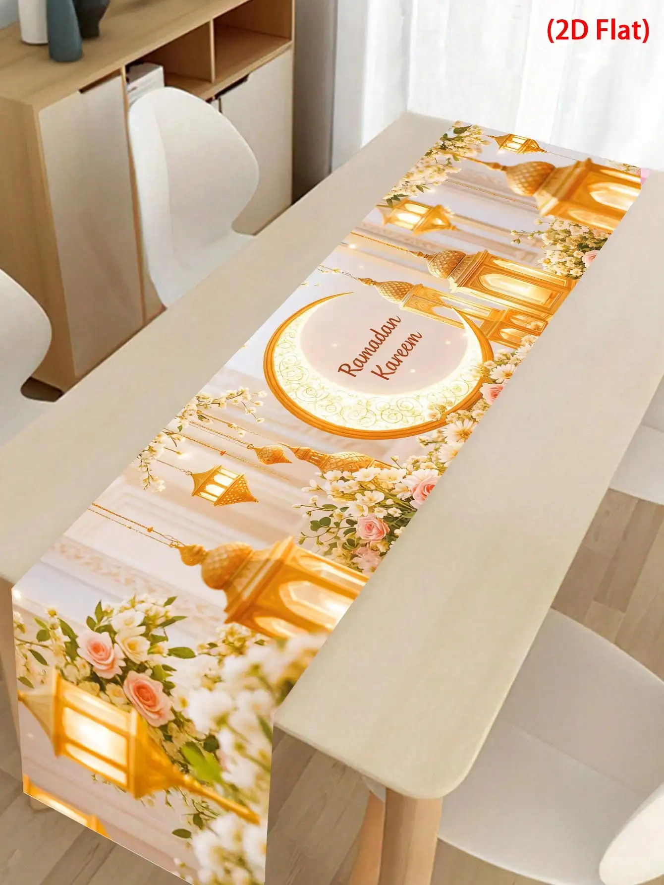 1Pcs Ramadan Kareem Tisch Läufer Gold Licht Luxus Moschee Floral Esstisch Lange Tuch Eid Dekoration Tisch Läufer Muslimischen Festival hause Dekoration Lieferungen Image