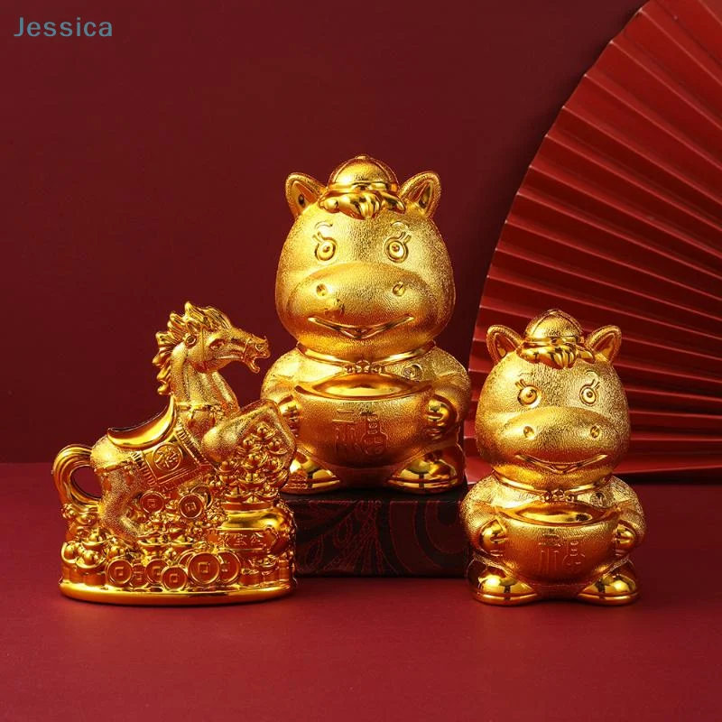  Glückgefüllte Sternzeichen-Pferd-Sparschwein-Statuen mit Glücksgeldbarren für die Dekoration zu Hause und als Geschenke von Feng Shui Image