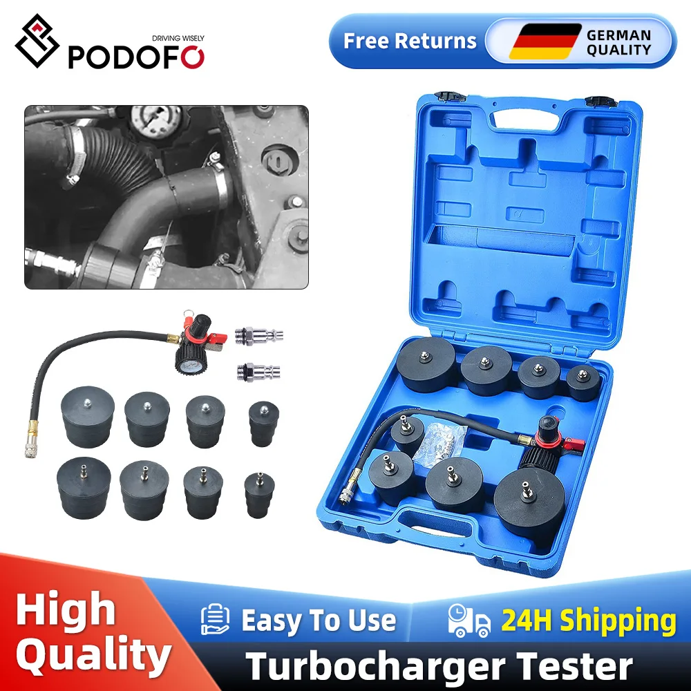 Podofo 9-teiliges Turbosystem-Ladegerät, Luftdruck-Leckage-Tester-Set mit 4 Paar abgestuften Adaptern für die meisten Autos Image