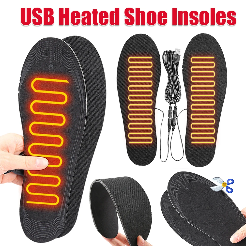 USB-beheizte Schuheinlagen, elektrisch beheizte Schuhe, Pad, waschbares Fußwärmepad, elektrisch beheizte Einlegesohlen für Winter, Camping, Angeln Image