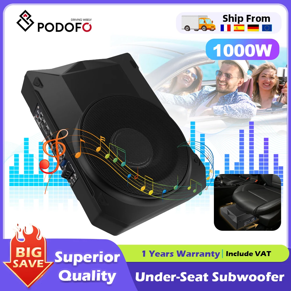 Podofo 10 Zoll Ultra Slim Auto Subwoofer Auto Aktiver Subwoofer Kompakter unter dem Sitz Auto Bass Audio Auto Stereo Verstärker Lautsprecher Image