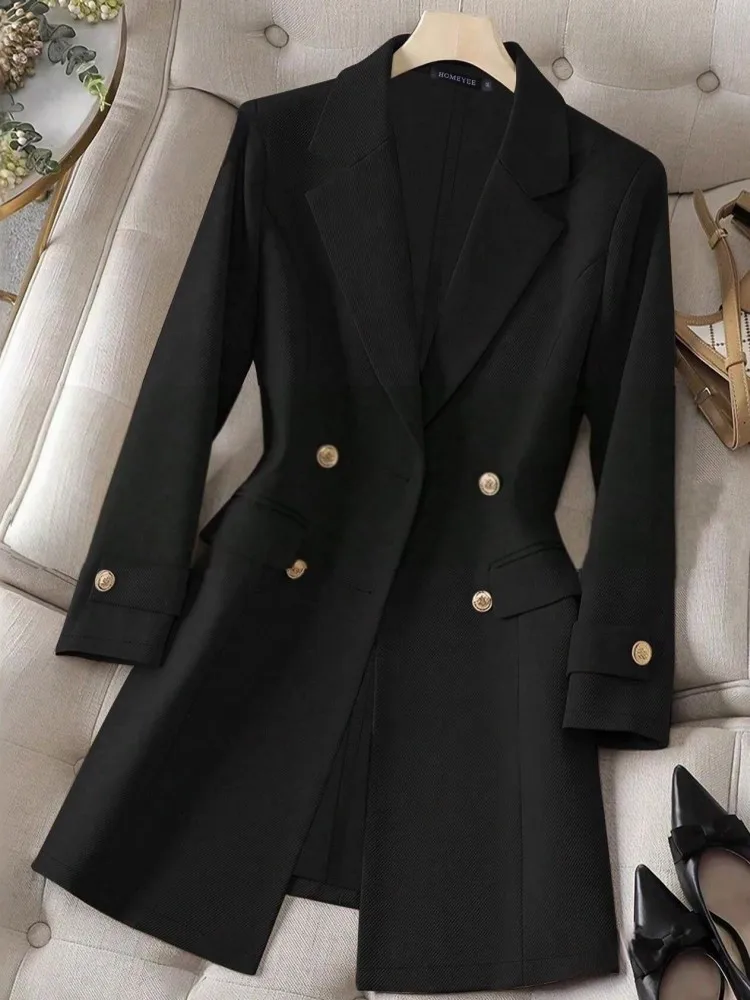 Blazer slim da ufficio primaverile da donna Blazer con tasche doppiopetto taglie forti Blazer casual semplice da pendolare moda invernale beige