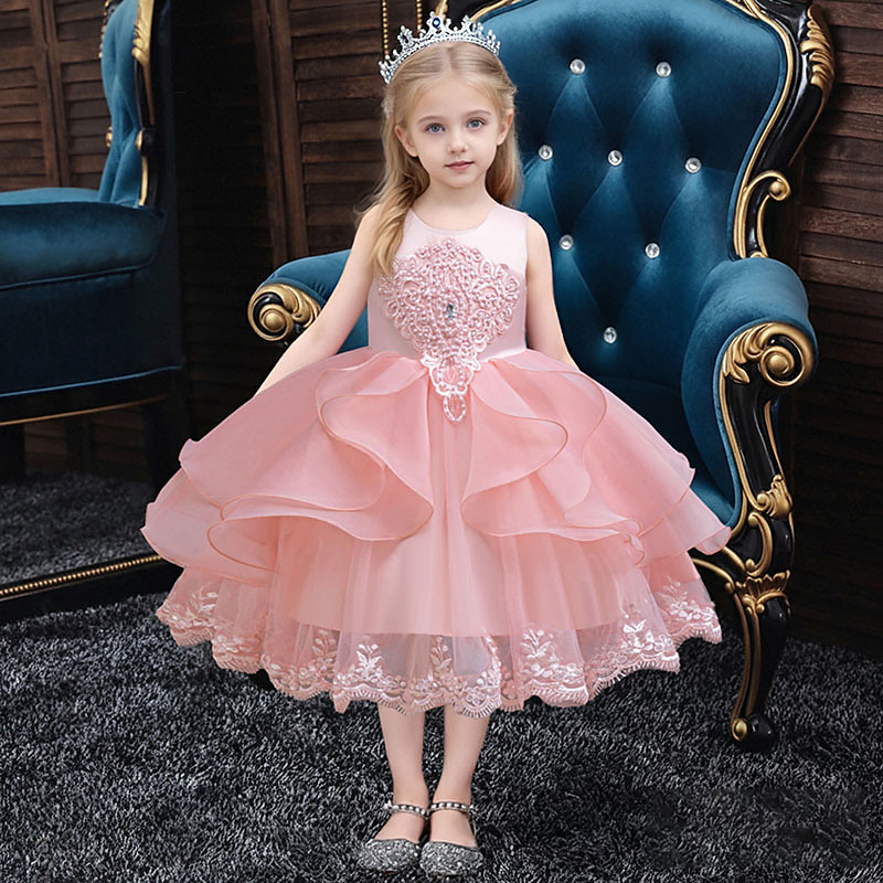 Flower Girl Dress Girls' Formal Dress Wedding Attire Party Wedding Formal Formal First Communion Dress Patchwork Mesh Solid Color Sleeveless Crew Neck Wine Red Champagne 4 years