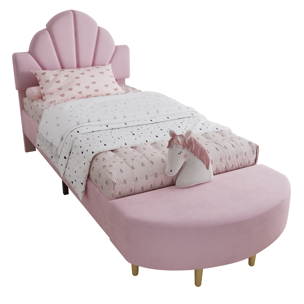 MODFU Polsterbett 90x200 Samtbett Bettgestell mit gepolstertem Kopfteil Antikollisionskante inklusive Bettbank Lattenrost Schlafzimmer modern Rosa Image