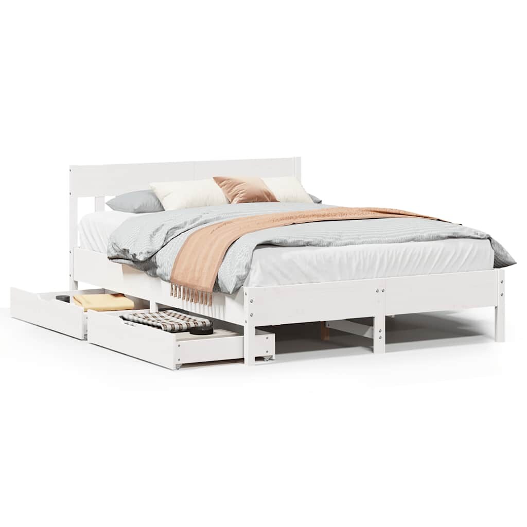 vidaXL Massivholzbett ohne Matratze Weiß 135 x 190 cm Kiefernholz Image