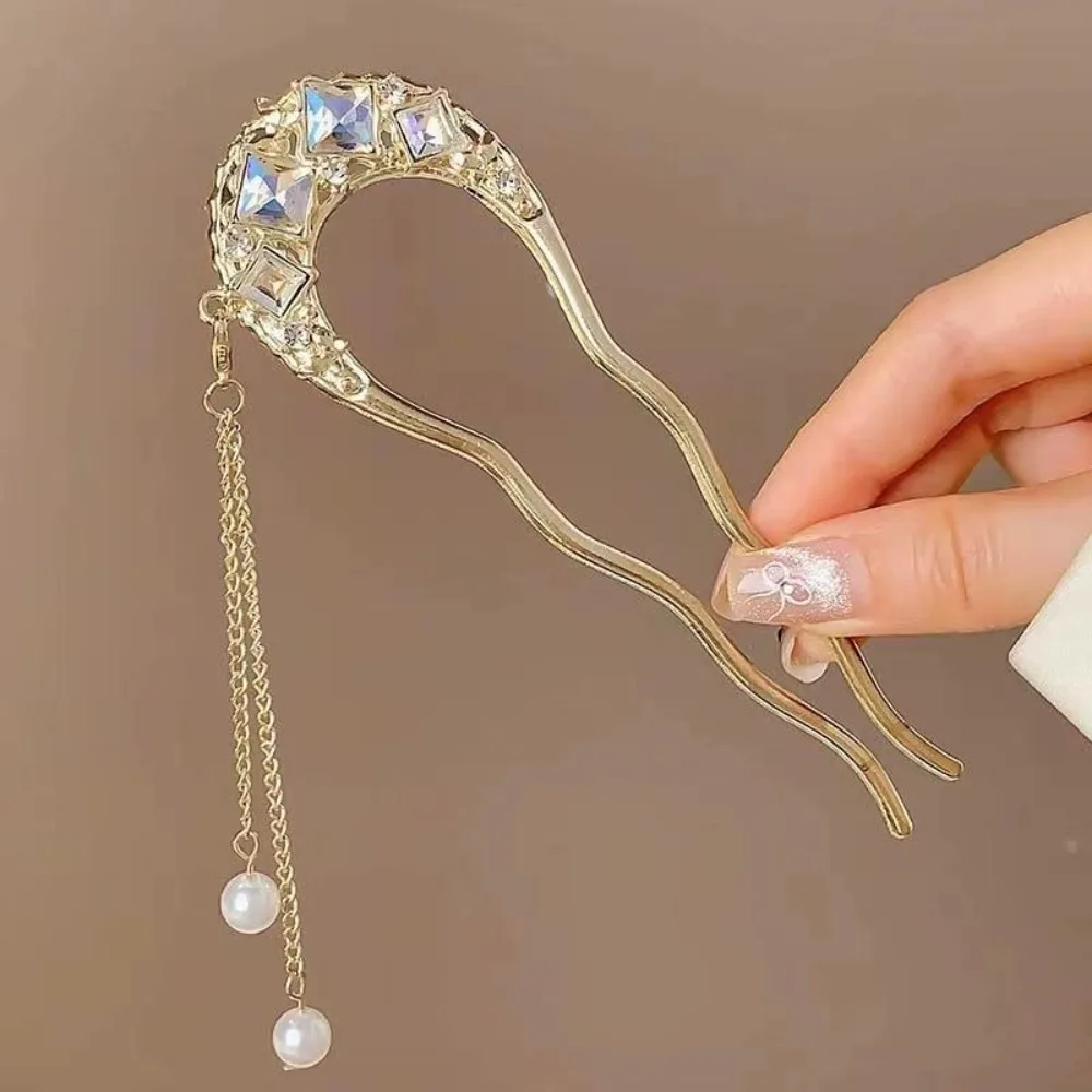 1pc Retro Temperament Perle U-förmigen Haarnadel Clips Kopf Platte Haar Gabel Haar Sticks Kopfbedeckungen für Frauen mädchen Schmuck Geschenke Image