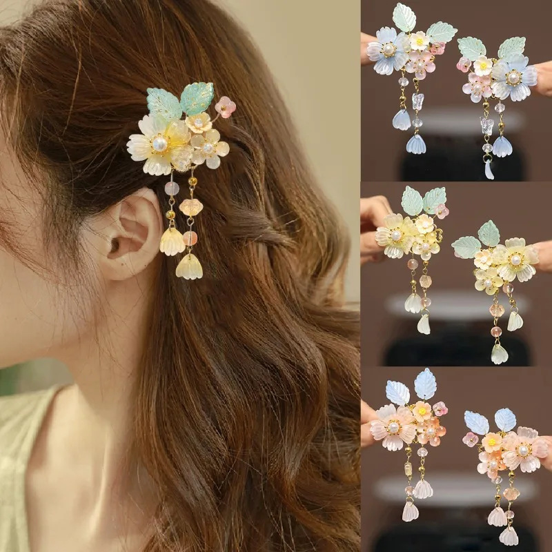 2 stücke Chinesische Frauen Haar Clips Blume Perle Haarnadel Vintage Hanfu Dekor Barrettes Retro Hochzeit Kopfschmuck Haar Schmuck Kopfschmuck Image