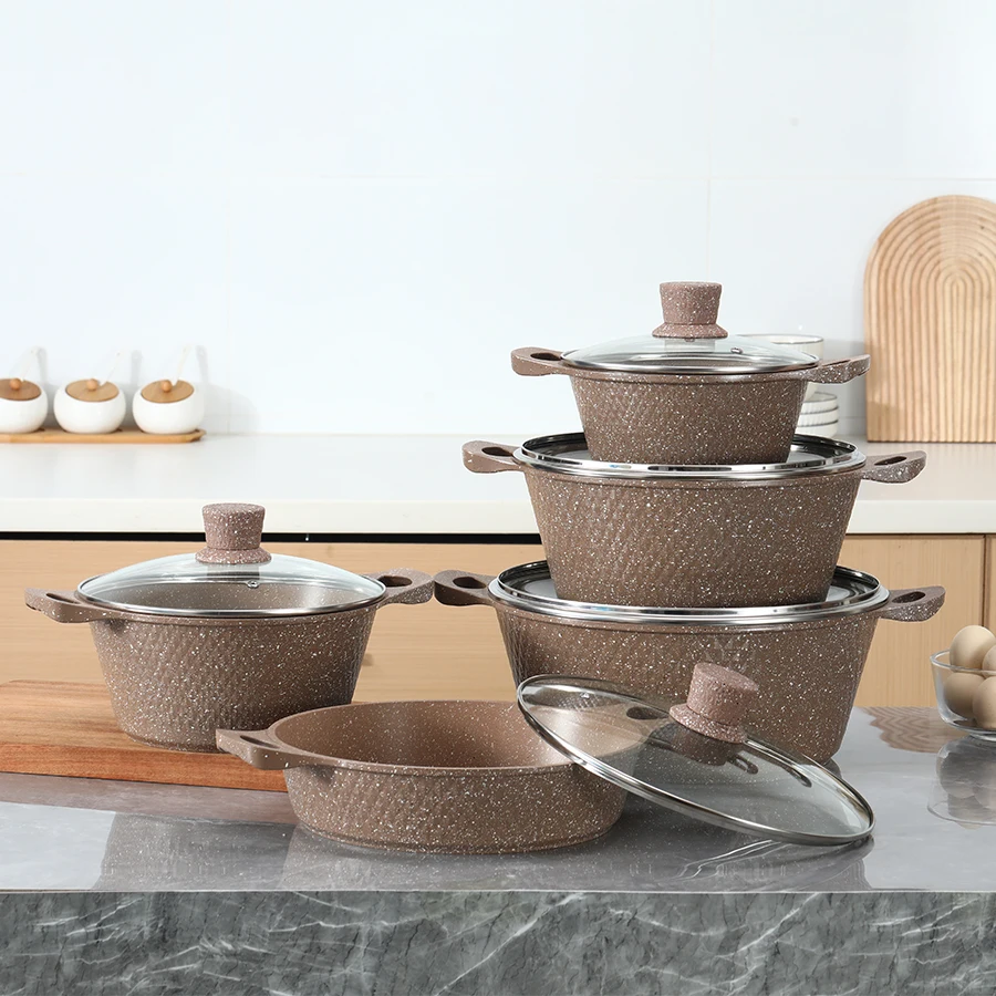 Spezielle Suppenpfanne mit flachem Boden, Milchpfanne, Bratpfanne, Kombinations-Kochgeschirrset aus Aluminiumlegierung, Herd mit offener Flamme, Glasmaterial Image