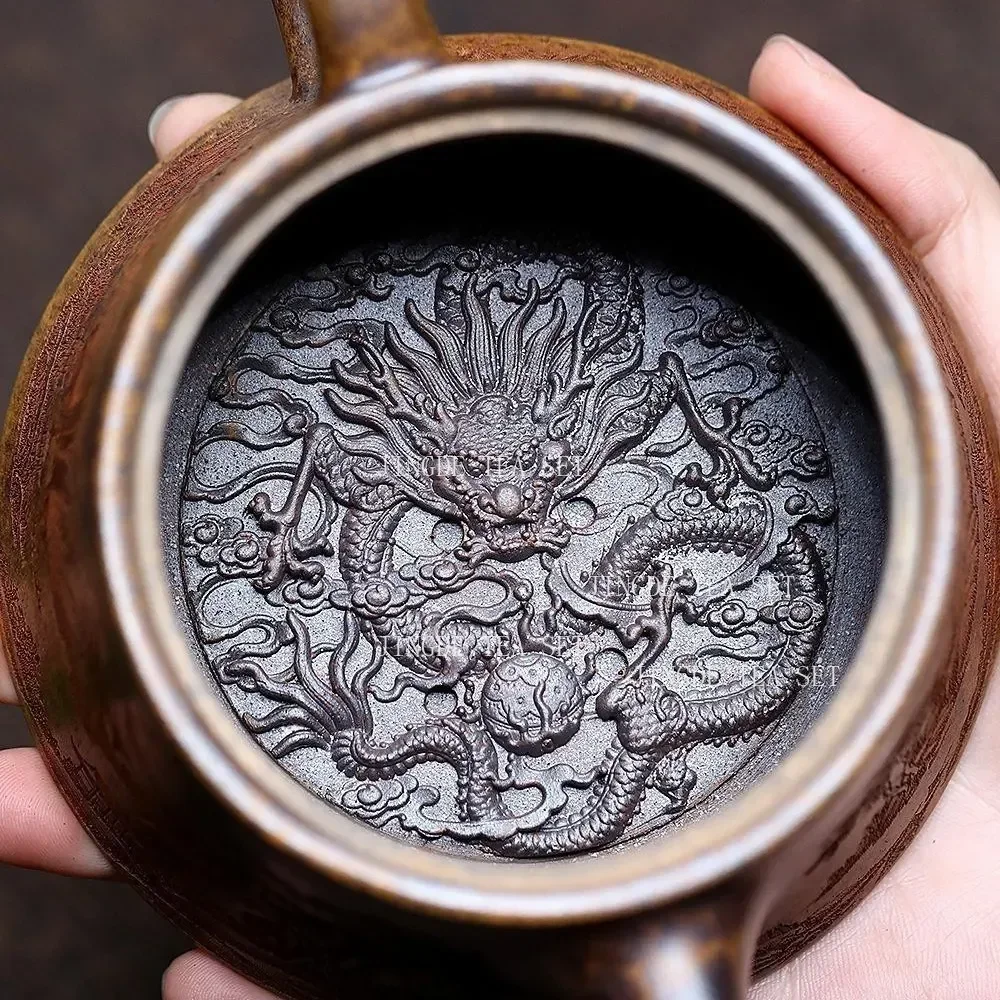 220ml Chinese Yixing Handmade Purple Clay Teapot Creative Household Tea Pot Hand-carved Dragon Tiger Kettle Zisha Tea Set Gifts