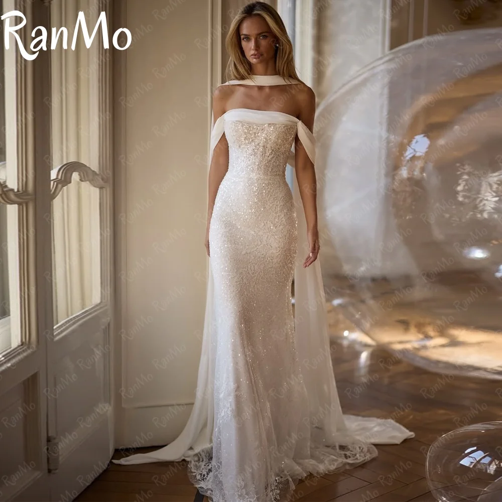 Ranmo Exquisites 2025, Meerjungfrau-Hochzeitskleid, luxuriös, mit Perlen verziert, Spitze, schulterfrei, maßgeschneidert, Vestidos De Novia, Hofzug Image