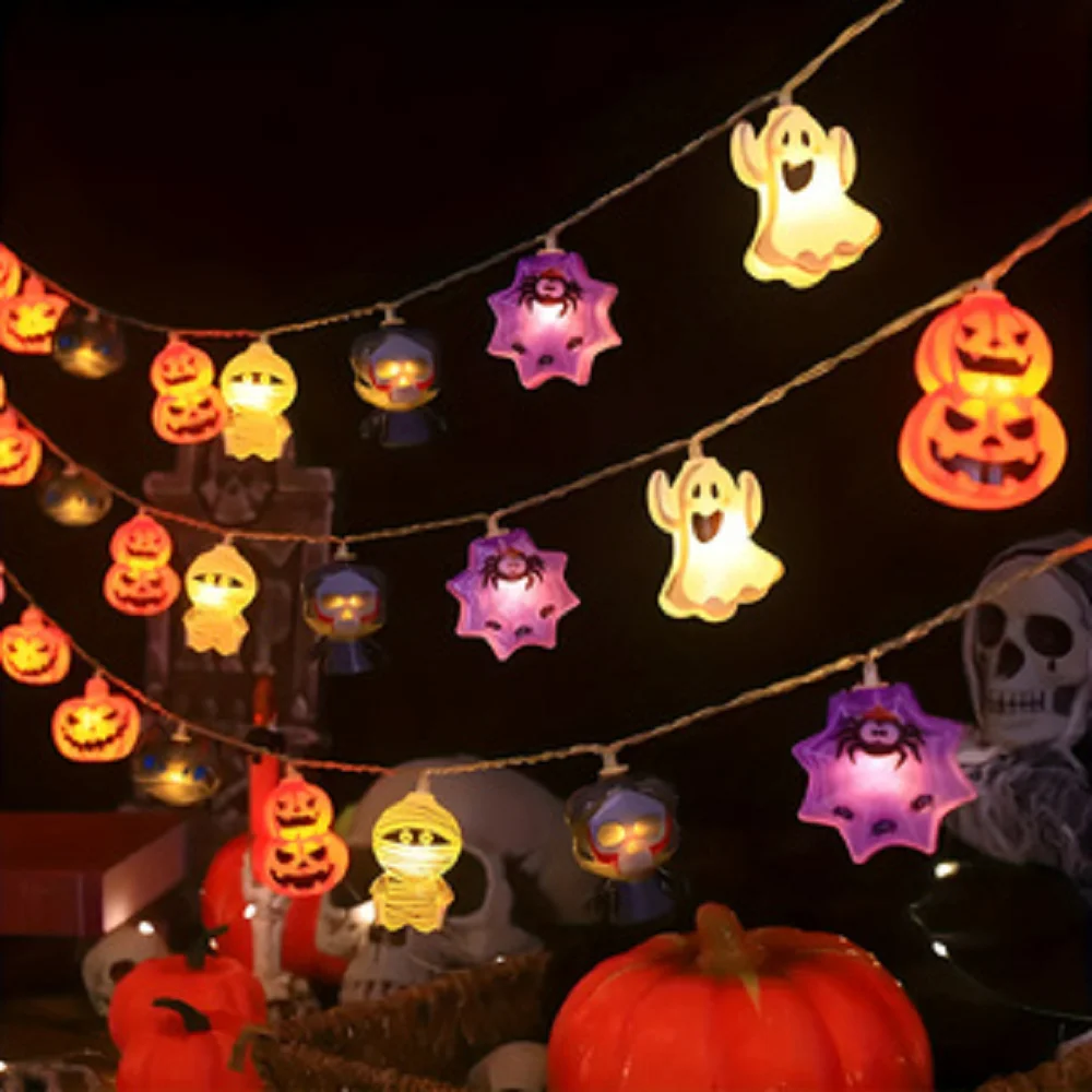 Halloween-Dekorationen, Geister-LED-Lichterkette, Party-Lichterkette, betrieben mit Kupferdraht, Nachtlicht für Terrasse, Innen- und Außendekoration