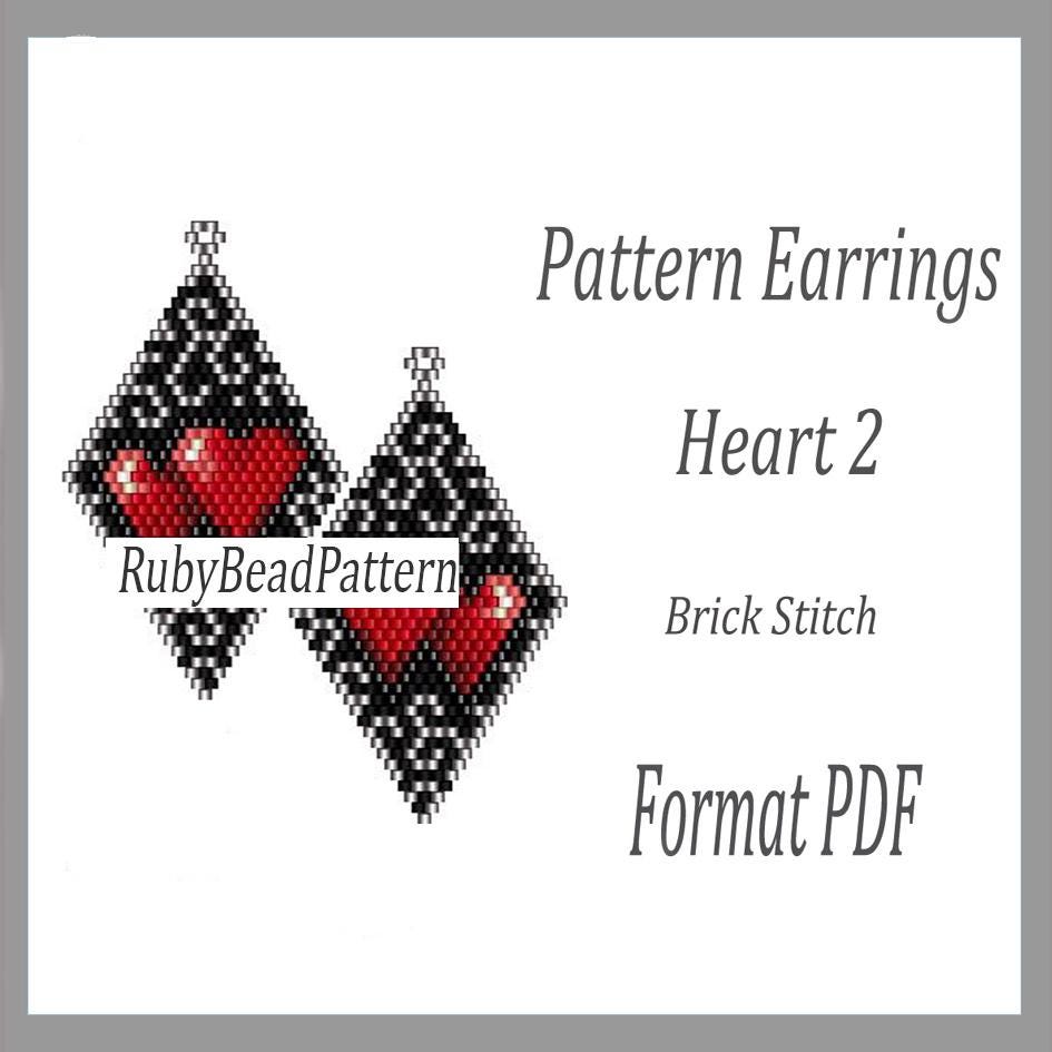 Schema per orecchini a forma di cuore con 2 perline, Schema per orecchini a forma di cuore con perline, Schema per orecchini a forma di cuore con perl