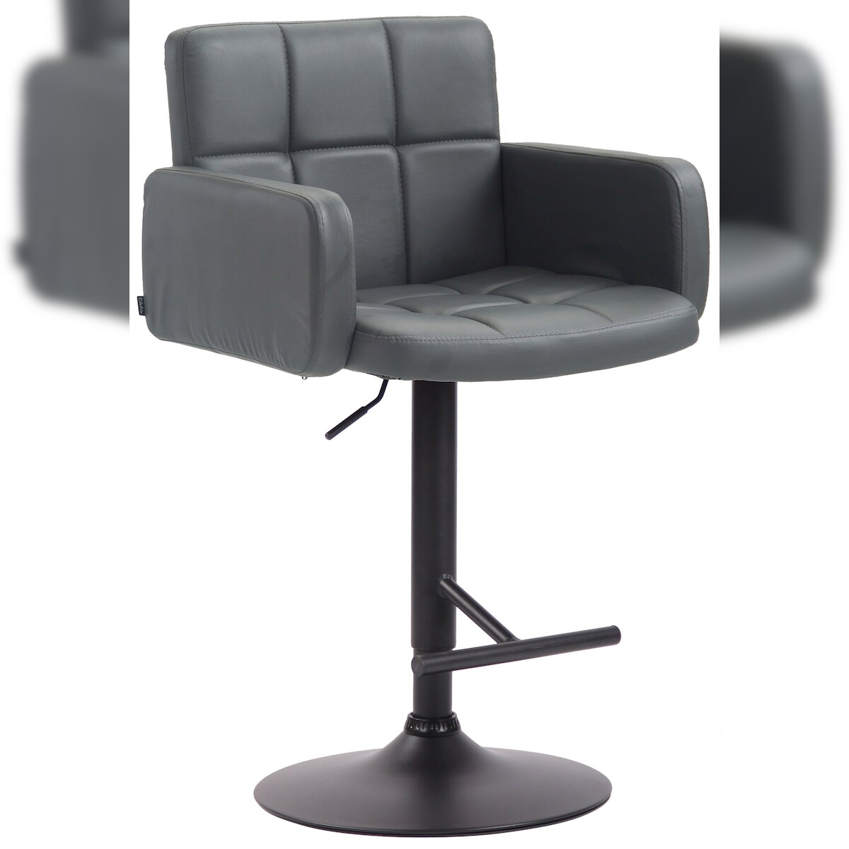 DELUKE Barhocker SUTUN - Kunstleder Grau 60x56x93 cm Schwarz | Barstuhl Höhenverstellbar Mit Lehne Drehbar Tresenhocker Tresenstuhl Kneipenhocker Image