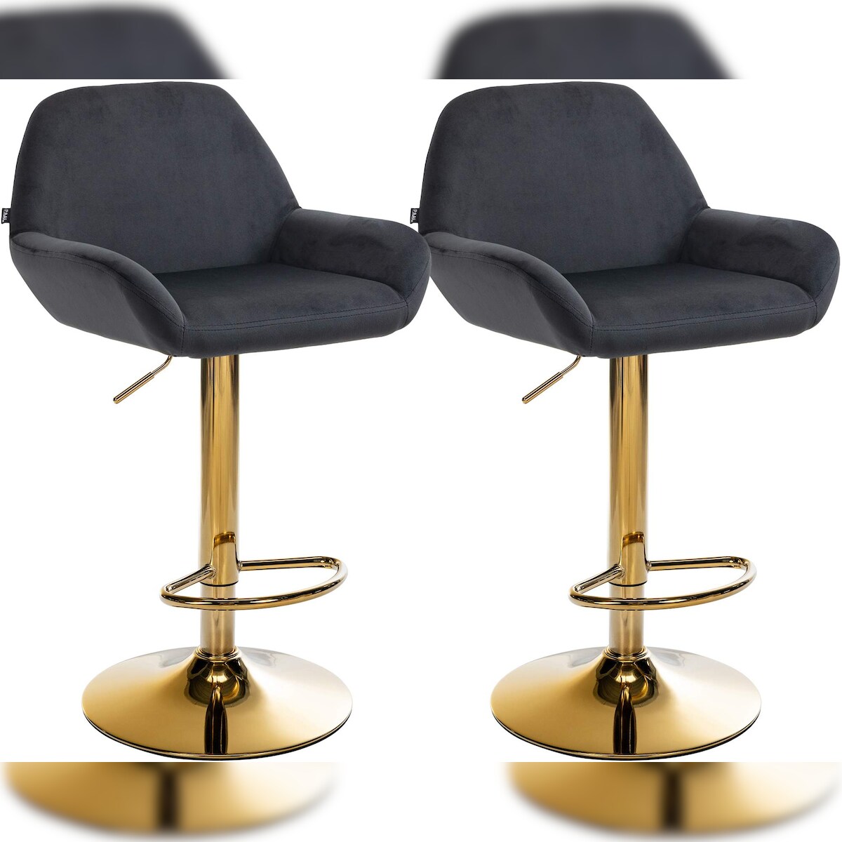 DELUKE 2er Set Barhocker BIKEL - Samt Schwarz 51x52x89 cm Gold | Barstuhl Höhenverstellbar Mit Lehne Drehbar Tresenhocker Tresenstuhl Kneipenhocker Image