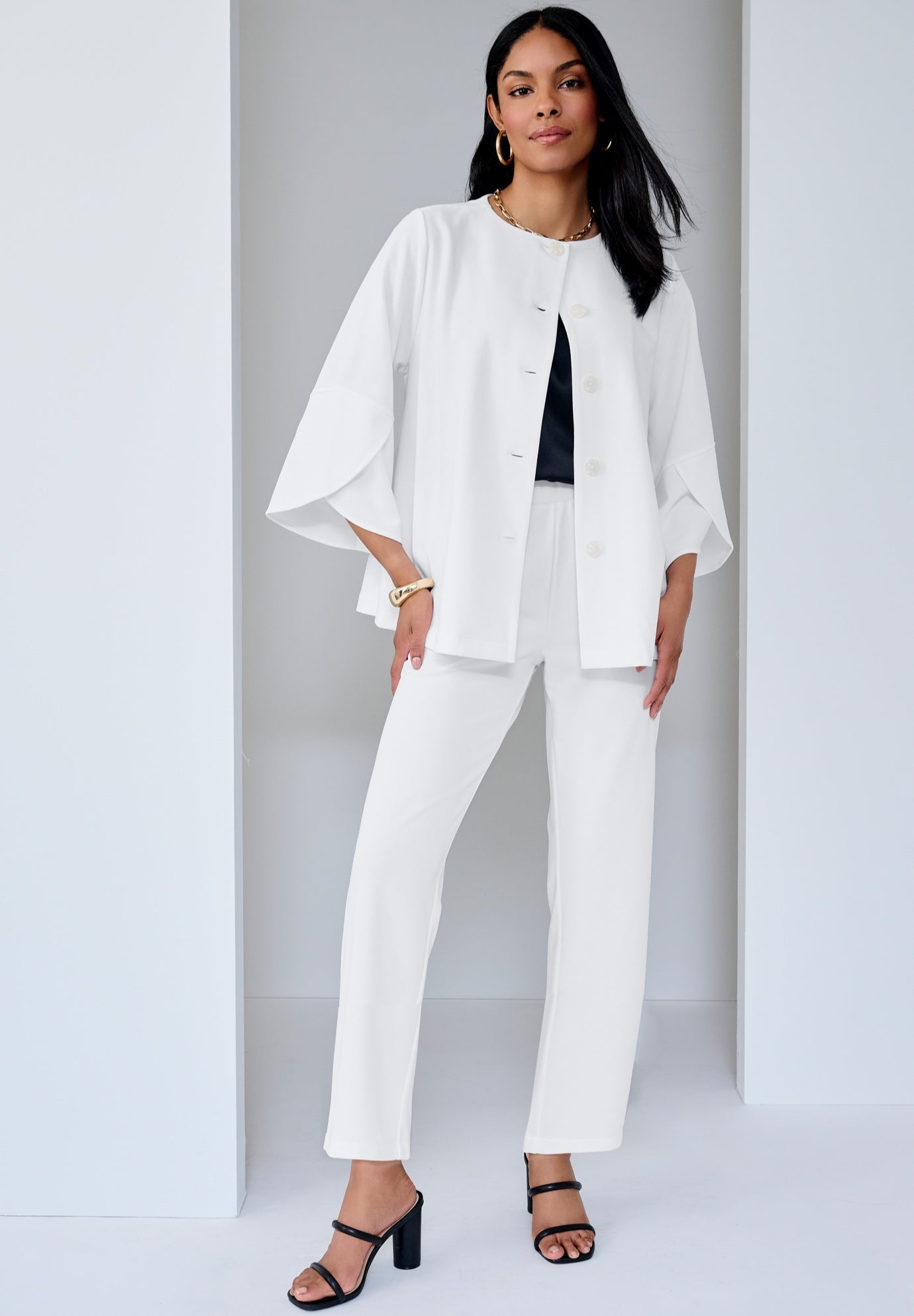 Plus Size Women's Stretch Knit Crepe Bell Sleeve 2-Piece Set by Jessica London in White (Size 3X)