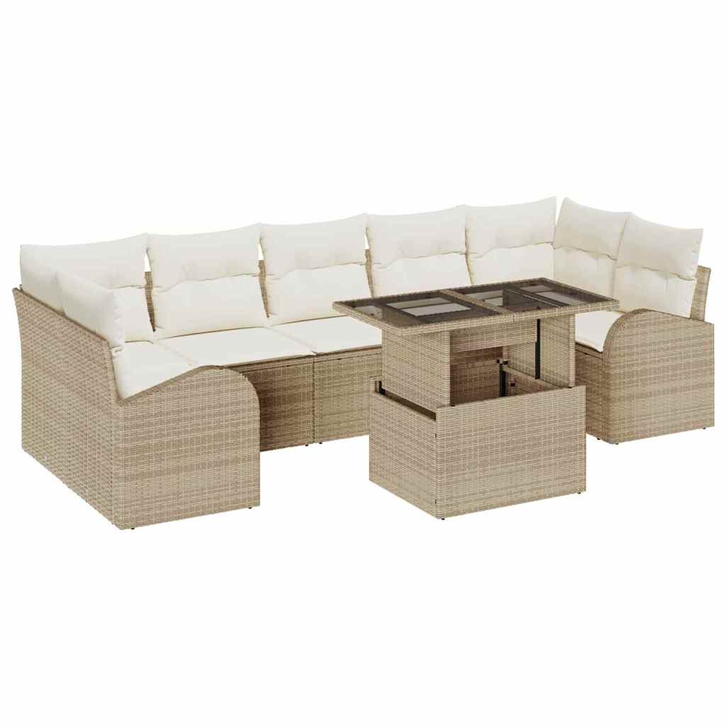 vidaXL Garten-Sofa-Set mit Kissen 8 pcs Beige Poly Rattan Image