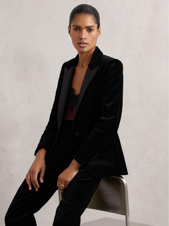 Velvet Single Breasted Suit Blazer - Black - Reiss Jackets