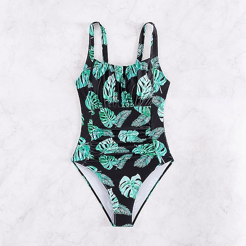 Damen Badeanzug Geraffte Einteiler Badeanzüge Grafik Reißverschluss UV Schutz Hohe Elastizität Ärmellos Bademode Surfen Tauchen Schnorcheln Sommer Image