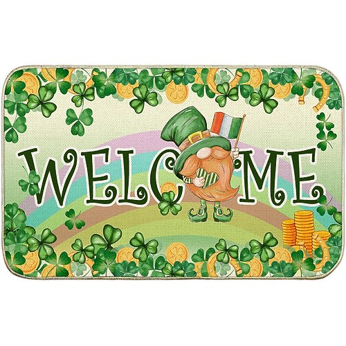 Fußmatte zum St. Patrick's Day, dekorative irische Feiertags-Eingangsmatte mit Kleeblättern und keltischen Mustern für festliche Heim- und Türdekoration Image