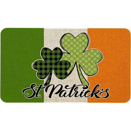 Fußmatte zum St. Patrick's Day, dekorative irische Feiertags-Eingangsmatte mit Kleeblättern und keltischen Mustern für festliche Heim- und Türdekoration Image